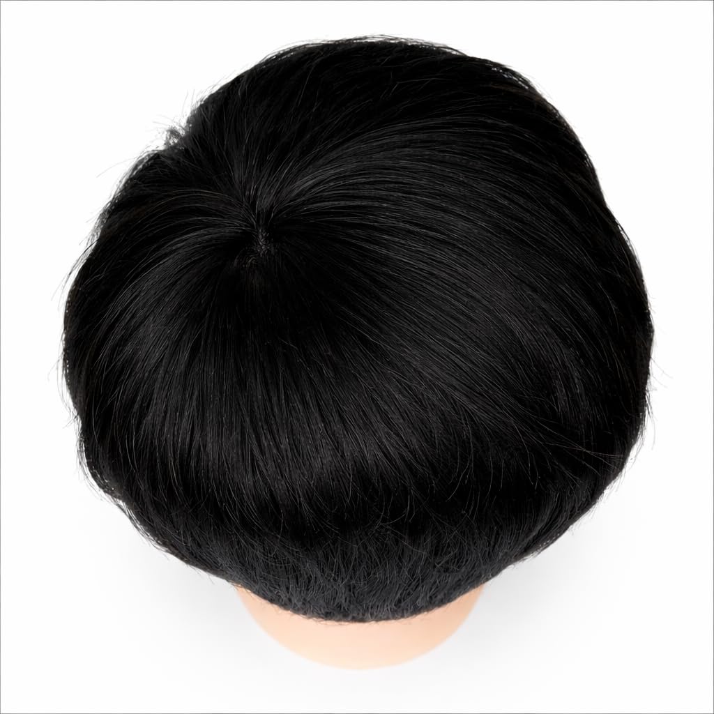 S.A.V.I 100% Human Hair Short Pixie Cut Wig for Men | Natural Black Straight Layered Boy Cut Style | Soft Lightweight Breathable Cap | Real Hair Full Head Wig | Realistic Scalp Effect