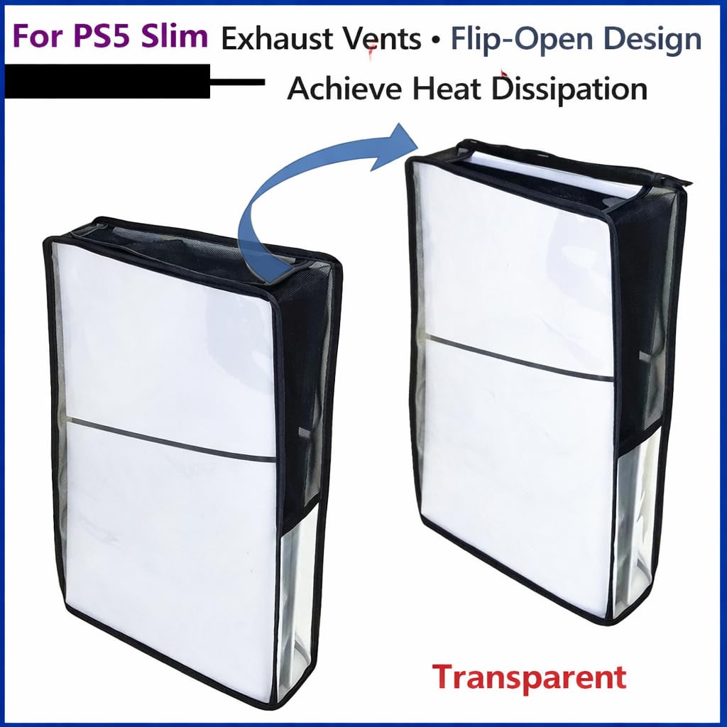 S.A.V.I Dustproof Breathable Cover for PS5 Slim Vertical Console, Black & Transparent Mesh with TPU Case, Flip-Open Cooling Design, Scratch & Water Resistant (Vertical)