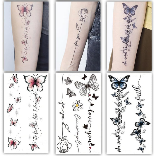 S.A.V.I 3 Pcs Butterfly Temporary Tattoo Stickers for Girls & Women – Safe, Non-Toxic, Waterproof, Long-Lasting – 16x9 cm Elegant Black, Blue, Pink Floral Designs – Arm, Wrist, Back Body Art (06)