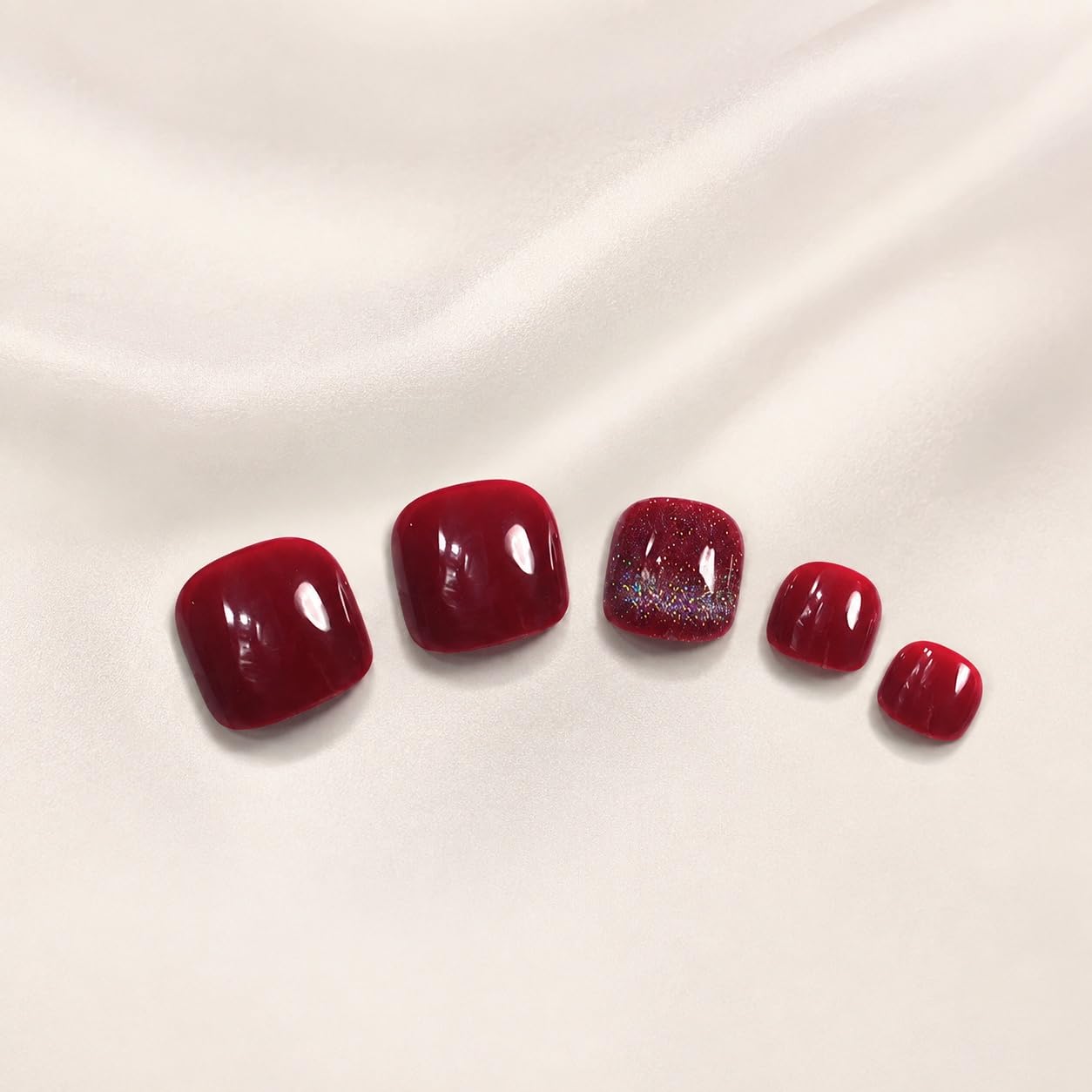 S.A.V.I Press on Toenails Wine Red Cat Eye 24 Pcs
