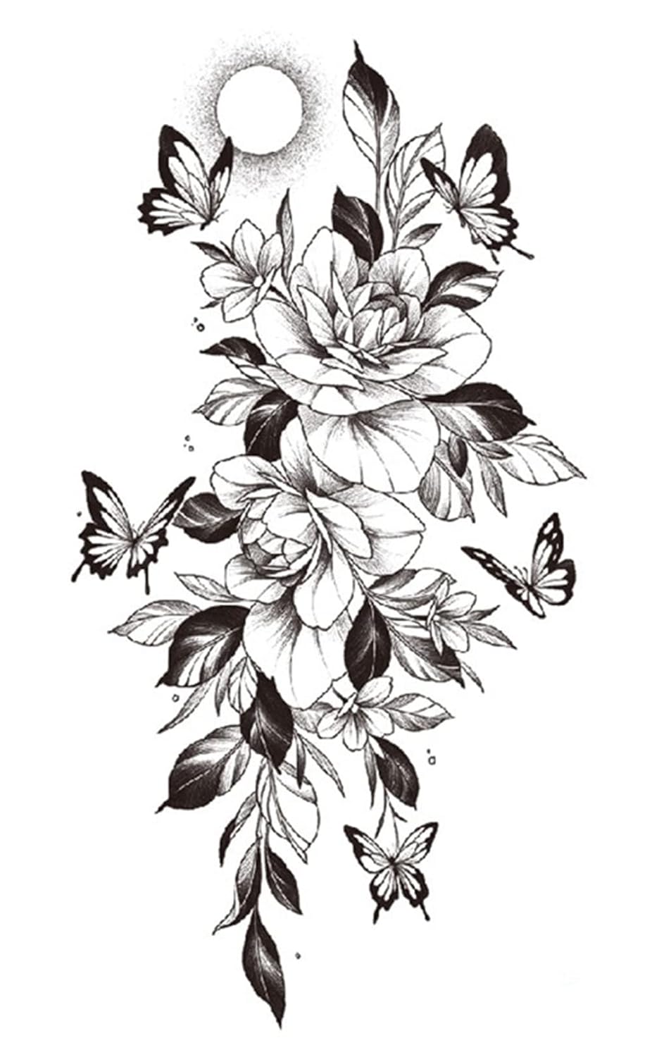 S.A.V.I Temporary Tattoo Stickers, Flowers Butterflies Sun Tattoo Pattern For Men, Women, Tattoo For Hand Arm, Size 21x11cm - 1Pc.