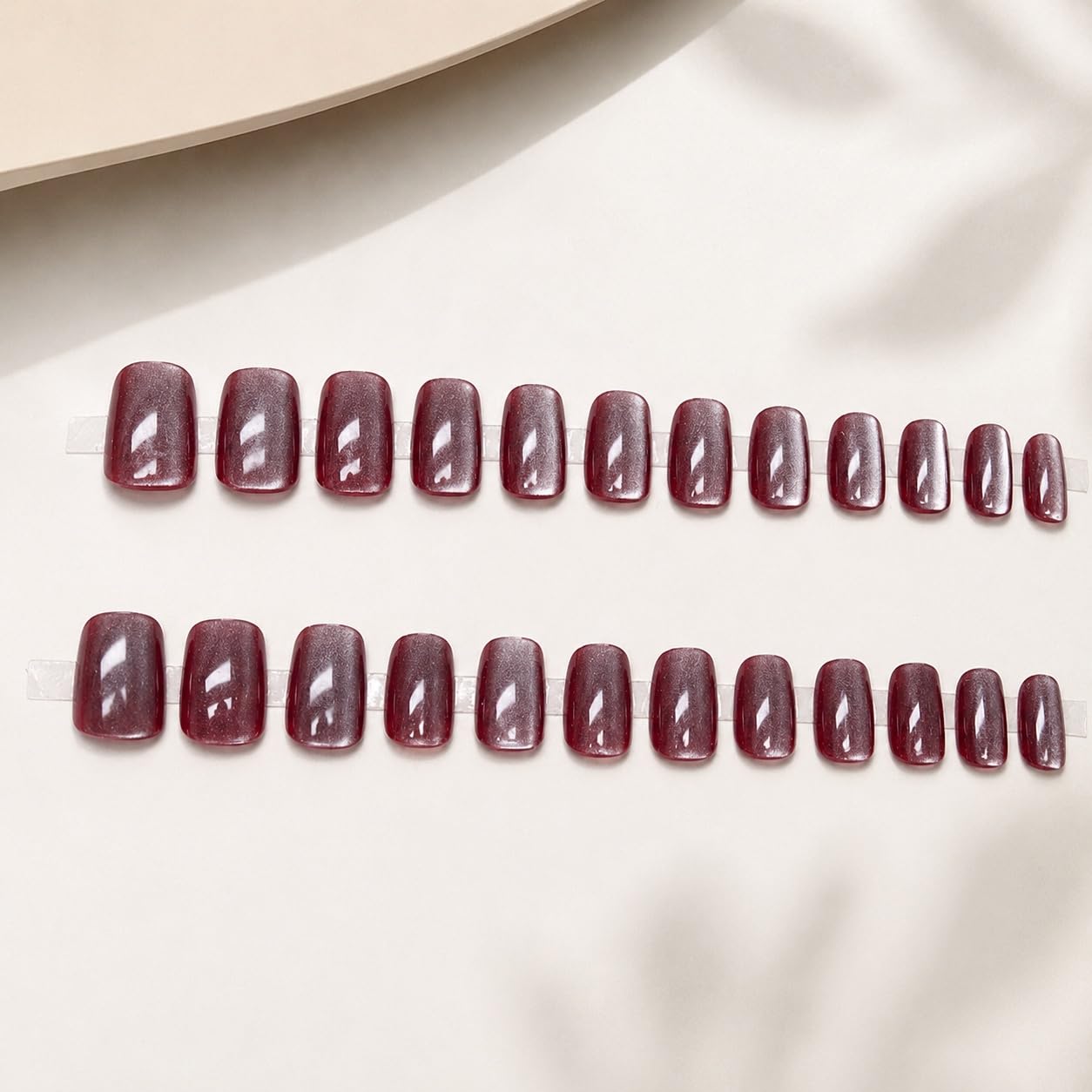S.A.V.I Press on Nails Dark Wine Medium Square Cat Eye 24 Pcs
