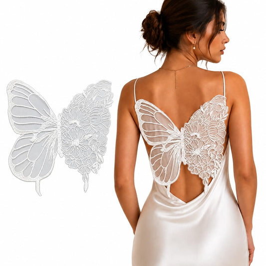 S.A.V.I Butterfly Floral Embroidery Sew-On Patch White Mesh 35x32cm|Floral Lace Motif for Dresses, Blouses & Gowns, Premium Fabric, DIY Clothing Repair & Customization, Women Craft Accessory