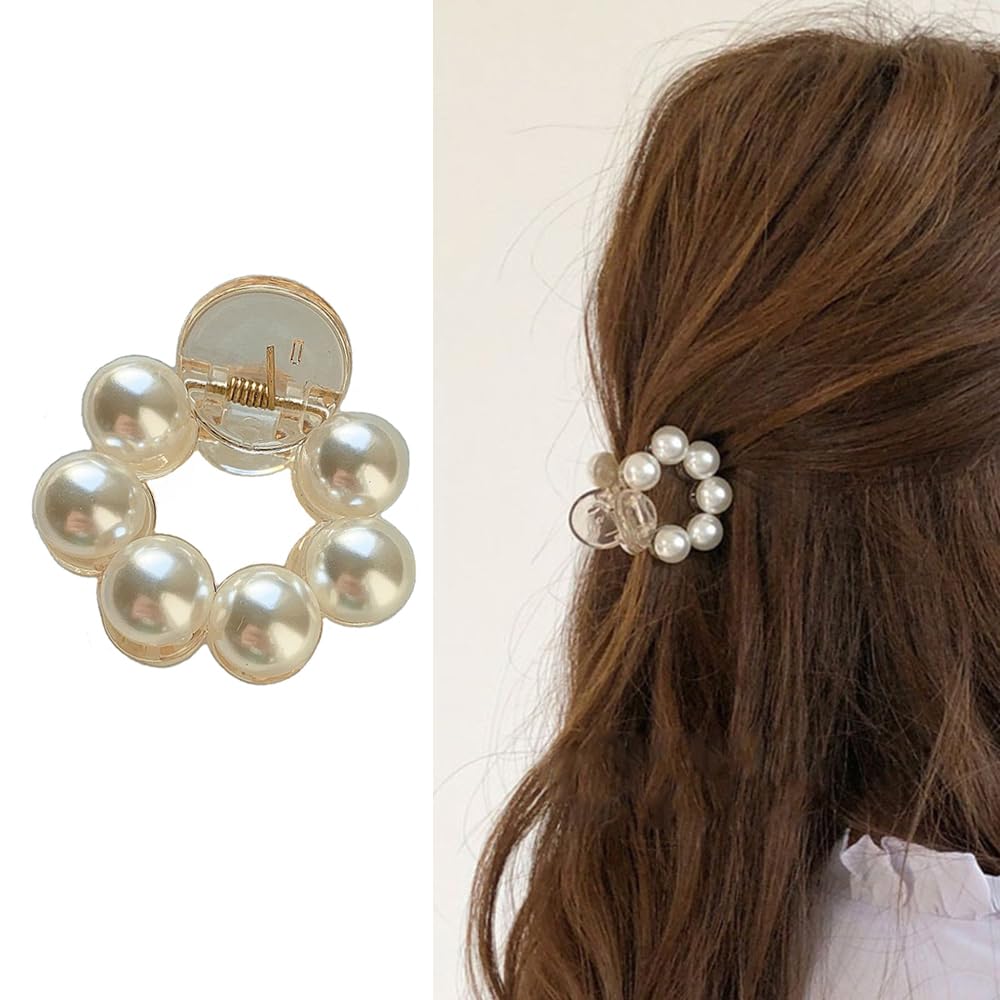 S.A.V.I Pearl Hair Clip for Women  Girls – Small Round Hair Claw with Stylish Pearl Design, Perfect for Casual Wear, Hair Accessories, Strong Hold (Off-White)