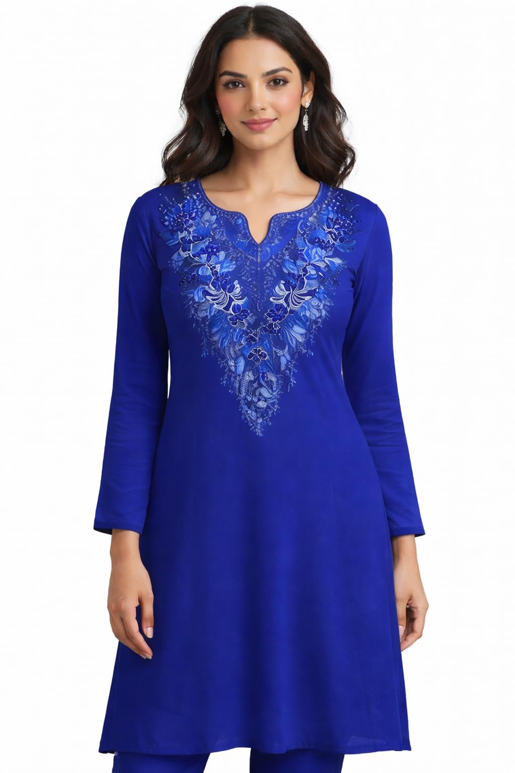 S.A.V.I Royal Blue Floral Appliqué Patch 28 x 55 cm | V Neck Triangle Design | Net Mesh Beaded Lace Motif for Blouse, Lehenga Choli, Anarkali & Gown (Royal Blue)