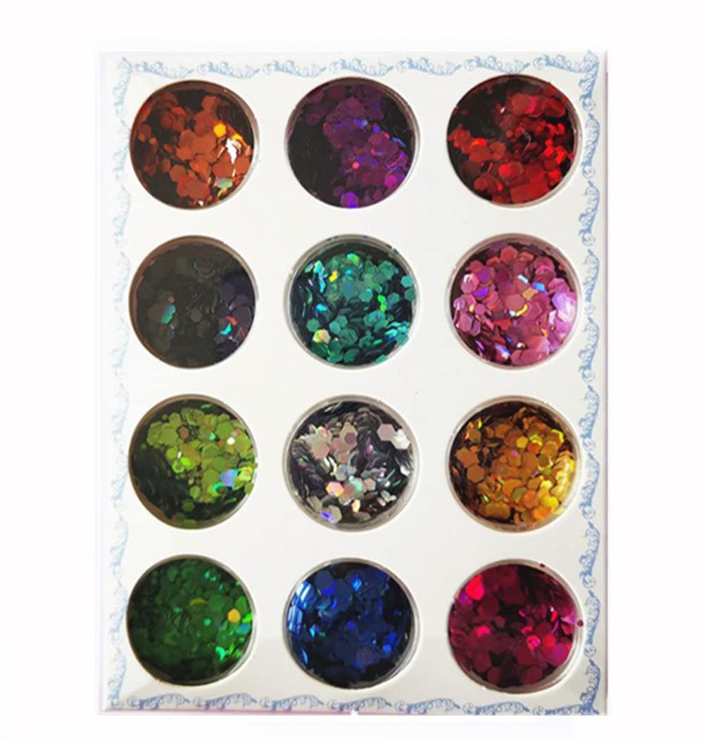 S.A.V.I 12 Jars Set, Different Colors, Sequins Nail Art, Design DIY Manicure, Nail Accessories for Decoration