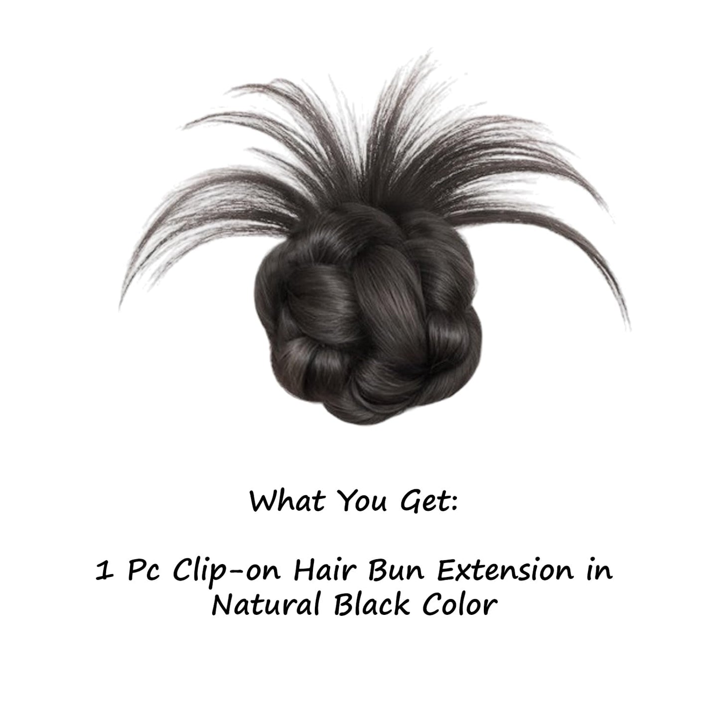 S.A.V.I Clip-On Hair Bun Extension for Women, Natural Black Messy Bun Scrunchie, Synthetic Fiber Twisted Updo Hairpiece with Grip Clip, Medium Round Juda for Casual & Party Styling