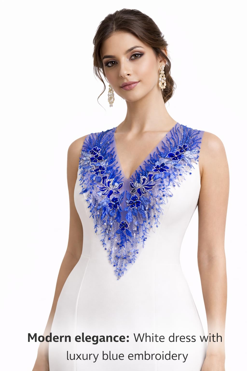 S.A.V.I Royal Blue Floral Appliqué Patch 28 x 55 cm | V Neck Triangle Design | Net Mesh Beaded Lace Motif for Blouse, Lehenga Choli, Anarkali & Gown (Royal Blue)