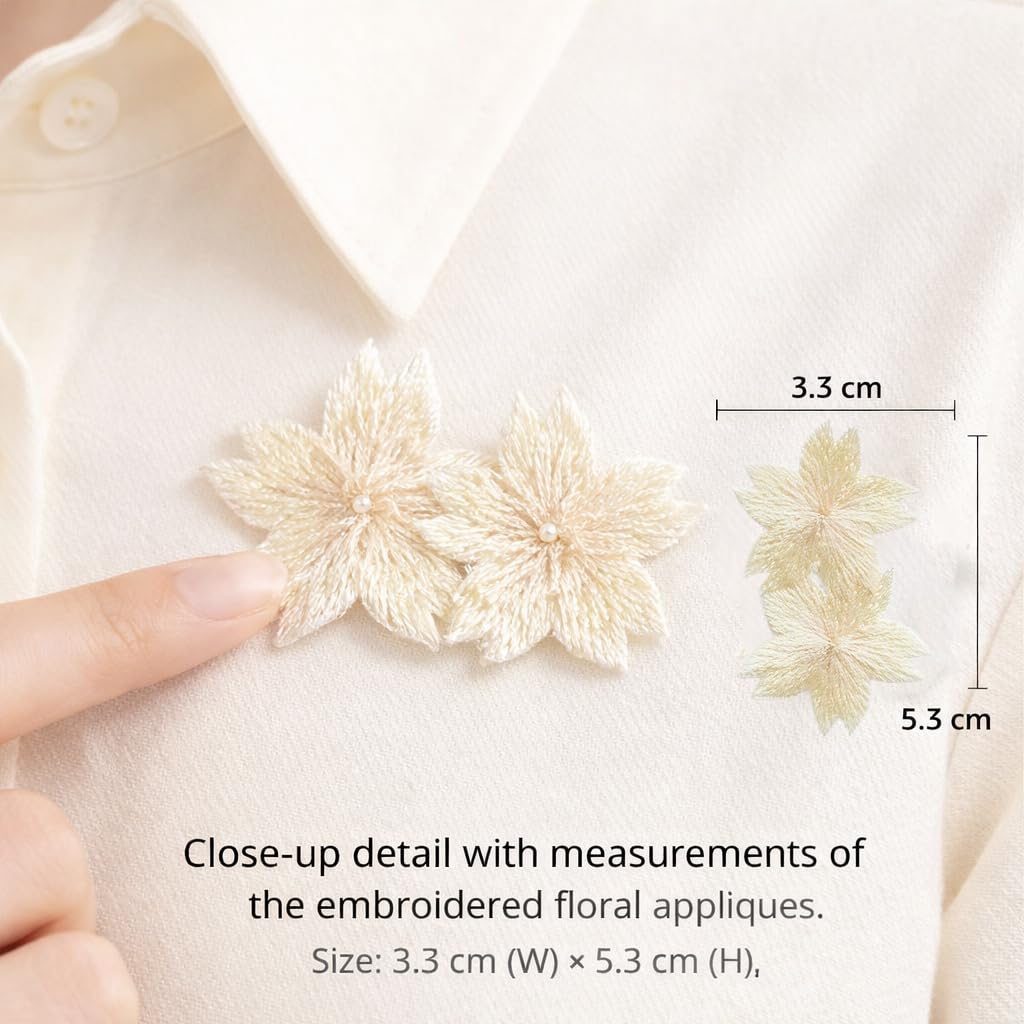S.A.V.I Beige Floral Embroidered Iron-On Appliqué Patch, Double Cherry Blossom Design, Soft Thread Work for Dresses, Blouses, Lehengas & DIY Crafts, 5.3 x 3.3 cm (Beige)