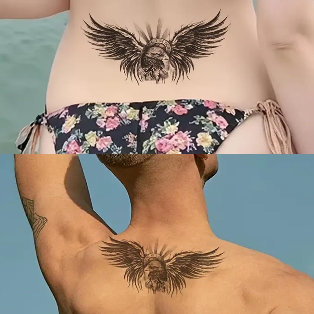 S.A.V.I 3 Pcs Large Eagle Design Temporary Tattoo Sheets for Men & Women – 21x10 cm Black Waterproof Body Art Stickers – Safe, Non-Toxic, Easy to Apply & Remove, Long-Lasting Skin Tattoos