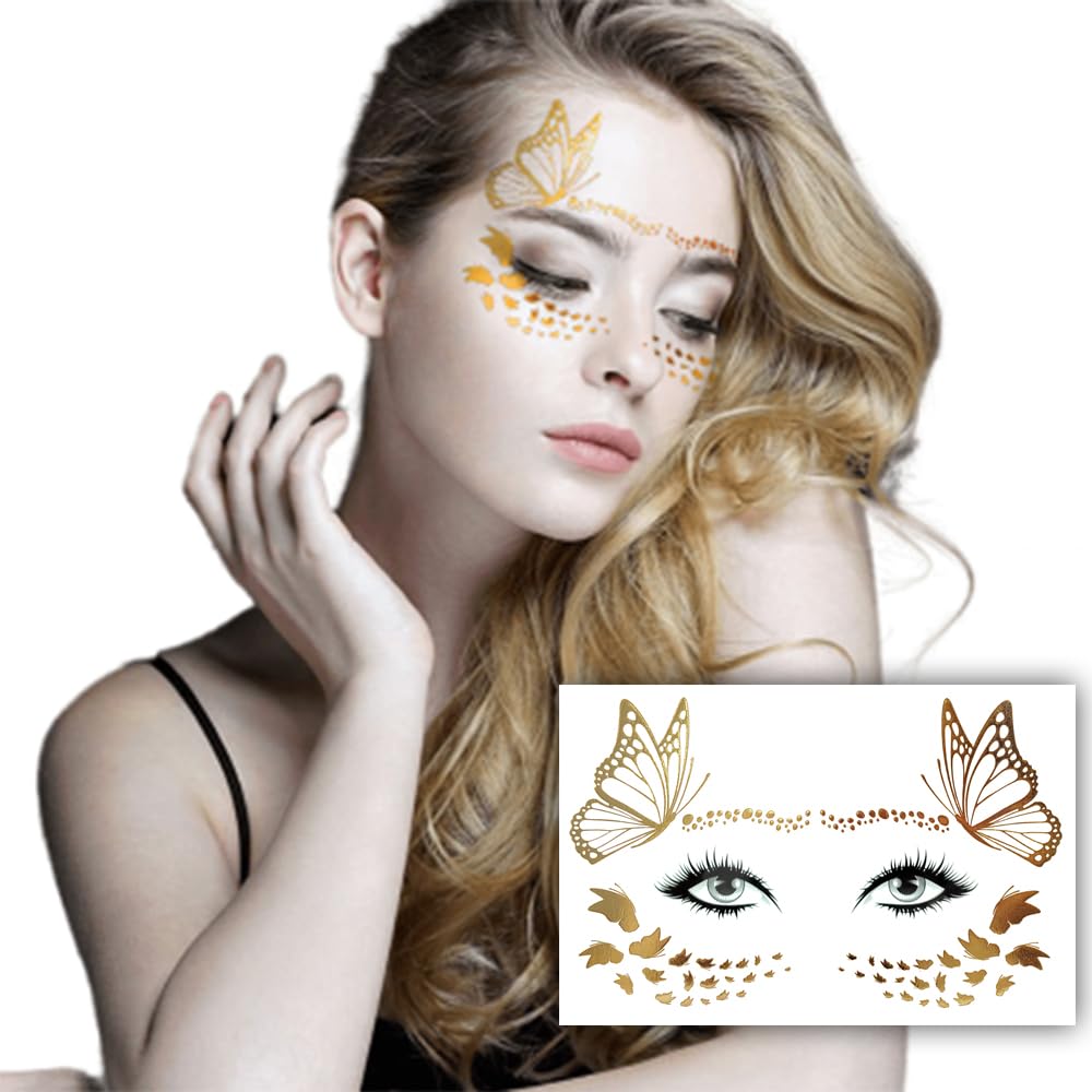 S.A.V.I Metallic Gold Freckle Temporary Tattoo Sticker - Face Makeup for Women  Girls, Size-21x15 cm
