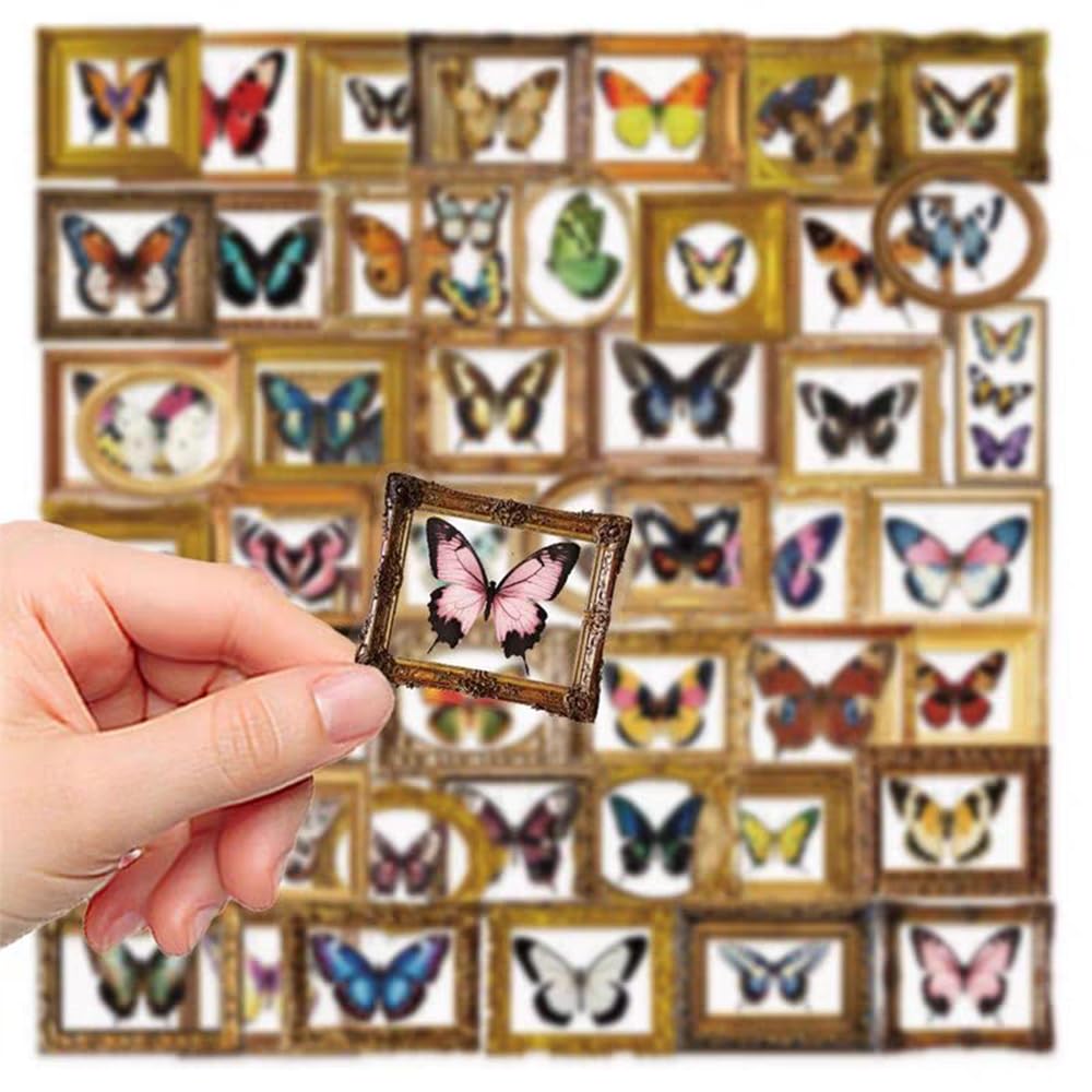 S.A.V.I 50 Pcs Vintage Butterfly Stickers Set, Waterproof PVC Decals