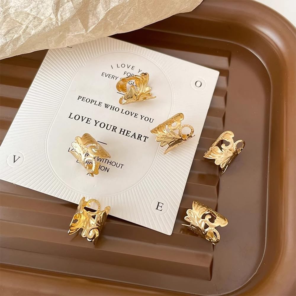 S.A.V.I 6 Pcs Gold Plated Hair Ring Clips for Women | 16x12mm Leaf Design Metal Cuffs for Braids, Dreadlocks & Party Hairstyles | Stylish Hair Accessories for Girls & Women