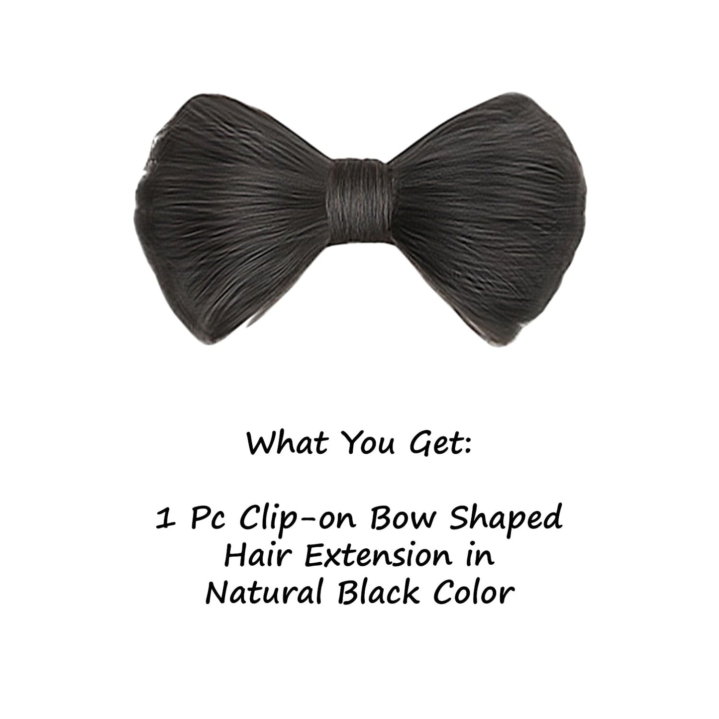 S.A.V.I Natural Black Bow Hair Extension Clip for Women & Girls | Korean Style Synthetic Hair Bow Barrette with Metal Clasp | Elegant Bun & Ponytail Accessory for Party, Wedding & Daily