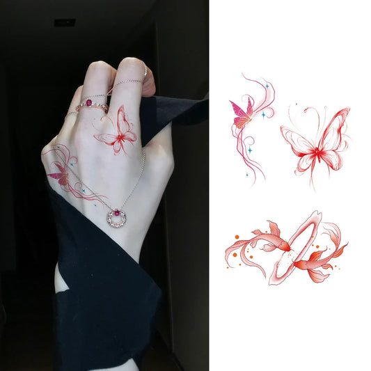 S.A.V.I Red Butterfly & Floral Fine-Line Temporary Tattoo Sticker | Durable Waterproof Non-Toxic Body Art for Hand/Arm/Finger | 1 Pc Easy Apply & Remove Trendy Fashion Accessory for Women & Girls (63)