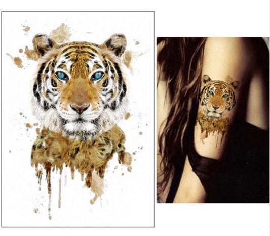 S.A.V.I 3D Temporary Tattoo Waterproof Sticker Beautiful Colorful Big Tiger Leopard Face Popular New Designs Size - 21x15cm (100)