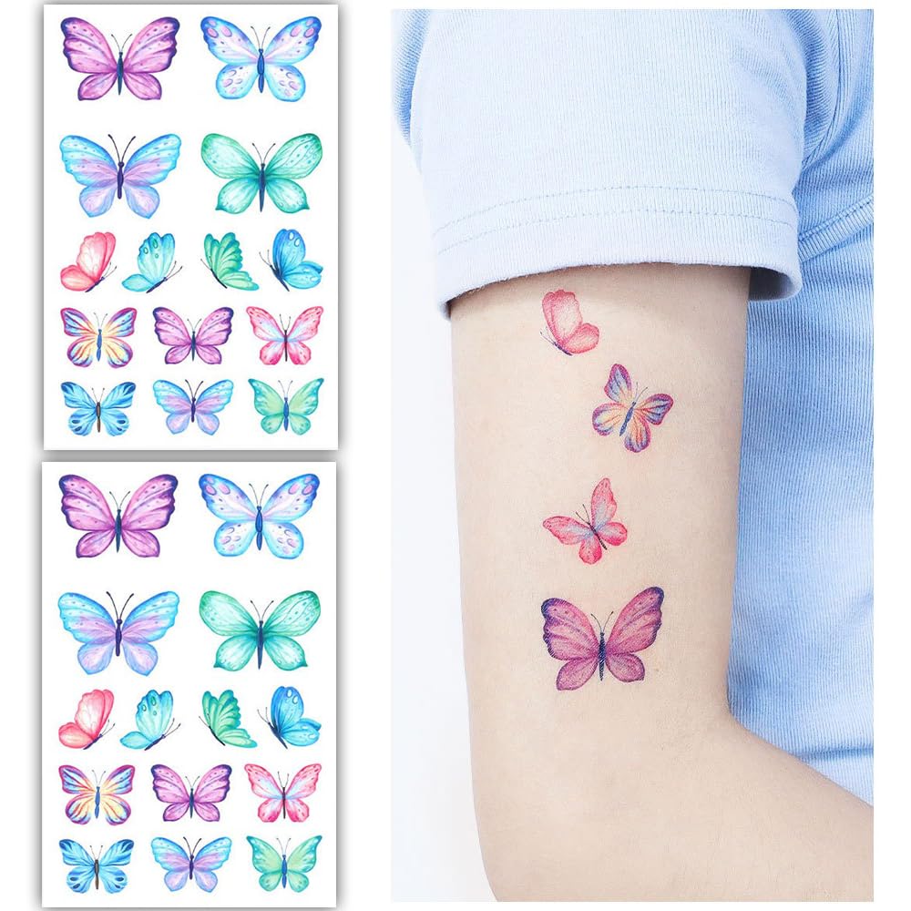 S.A.V.I 2 Sheets - Beautiful Butterfly Temporary Tattoos for Kids  Adults, 12x7.5 cm – Vivid, Long-Lasting, Easy to Apply  Remove – Ideal for Parties, Events, Gifts – Non-Toxic, Skin-Safe