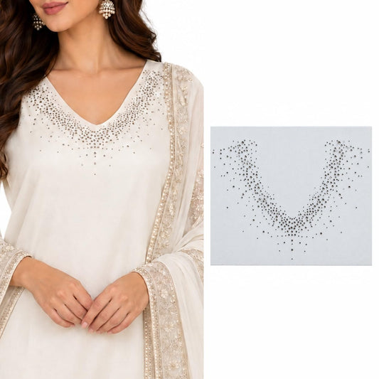 S.A.V.I Iron-On Rhinestone Neckline Patch White 31x25 cm