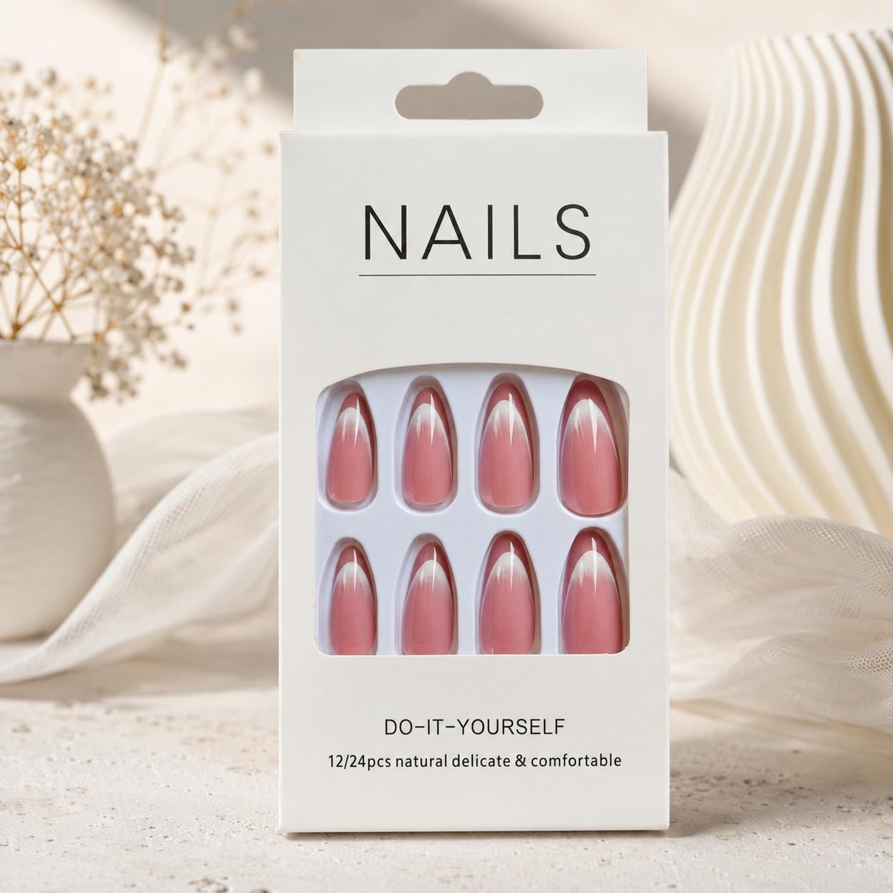 S.A.V.I 24Pcs Press on Nails Almond Shape Dusty Rose Pink Gradient Tips