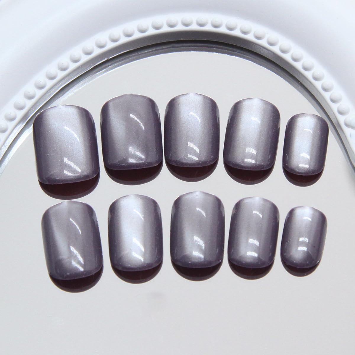 S.A.V.I Cat’s Eye Grey Short Square Fake Nails for Women – 24pcs Natural Glossy Press On Nails with Glue & Adhesive Tabs, Durable Reusable Nail Art Kit for Stylish DIY Manicure at Home
