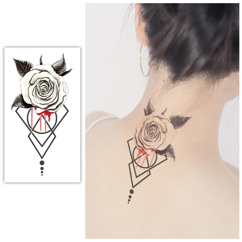 S.A.V.I 3 Pcs Large Temporary Tattoo Sheets for Women – Floral Rose, Feather & Geometric Designs | 16x9 cm Waterproof, Safe & Non-Toxic Body Art Stickers for Arm, Neck, Back – Easy to Apply & Remove (01)