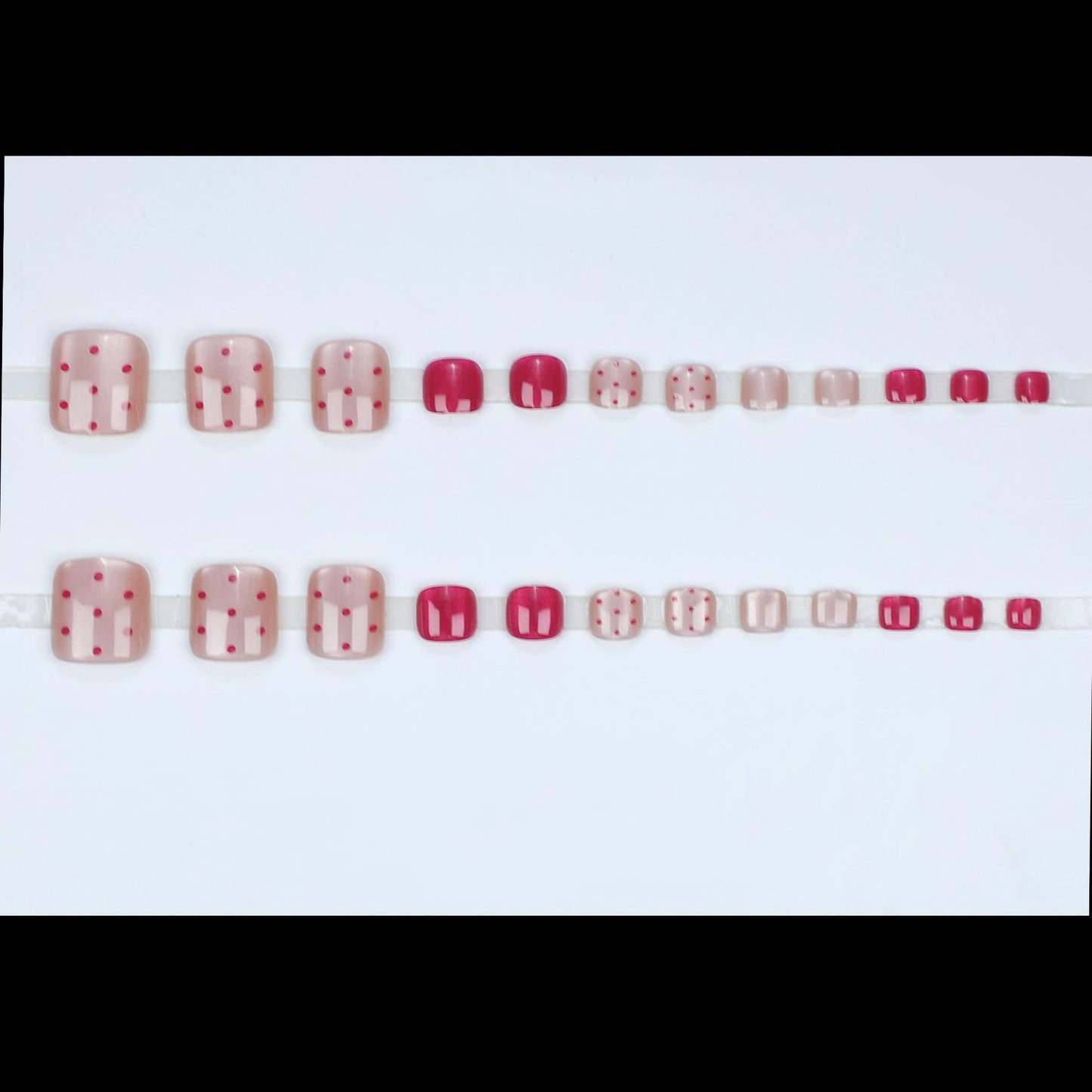 S.A.V.I Medium Length Press-On Nails for Women, Dark Red & Nude Cat Eye Plaid Design, Natural Square Shape, Glossy Reusable Fake Nail Set, 30 Pcs Box with Glue & Tabs