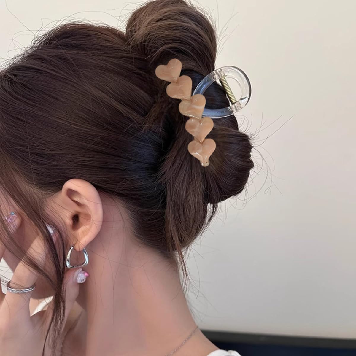 S.A.V.I Heart Design Hair Claw Clip for Women & Girls | Pink Marble Acrylic Large 8cm Clutcher | Strong Grip U-Shape Stylish Hair Accessory for Thick Hair Daily & Party