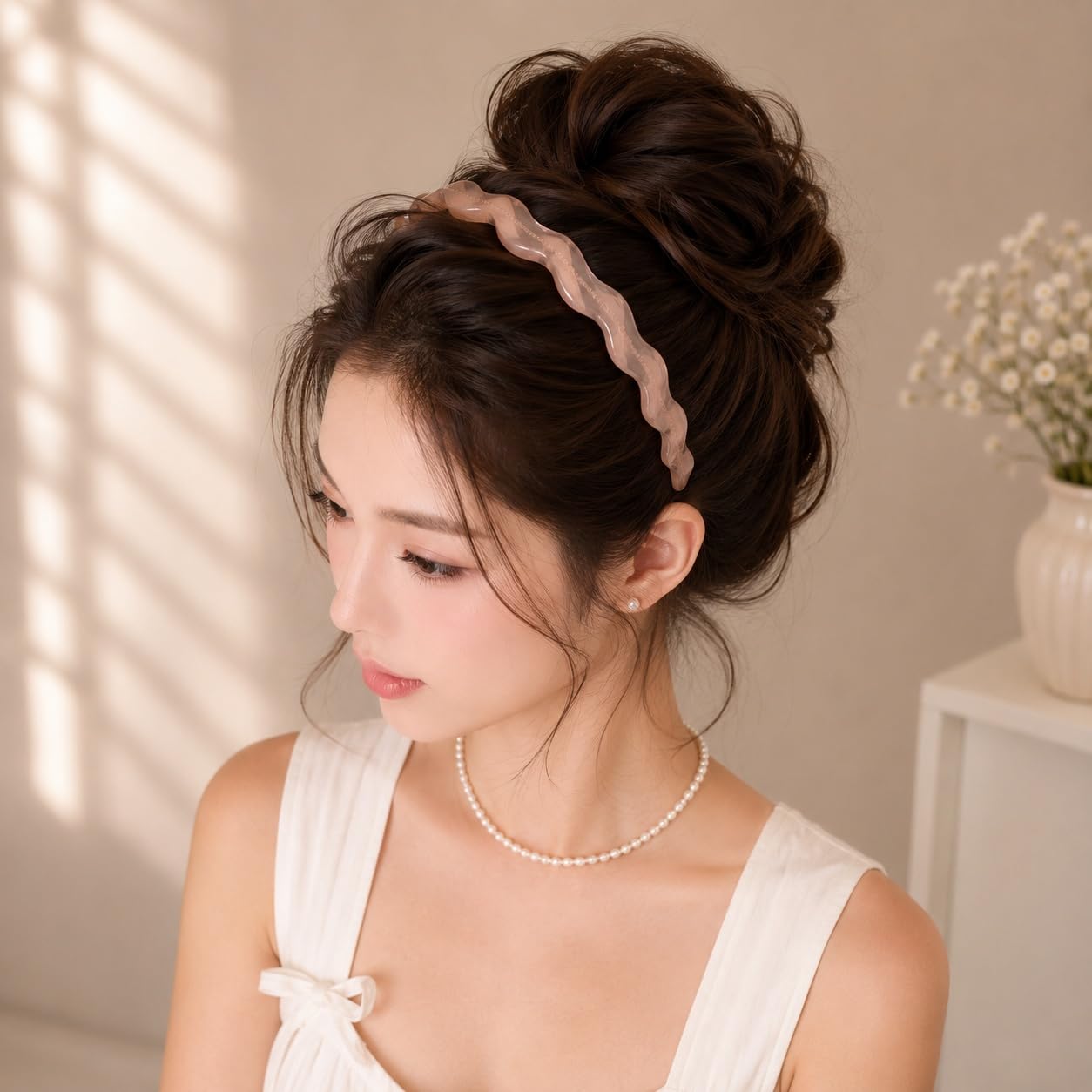 S.A.V.I Resin Wavy Headband for Women & Girls, Blush Peach | Translucent Hair Band, 14 cm, Lightweight, Casual & Formal Styling, Comfortable Fit