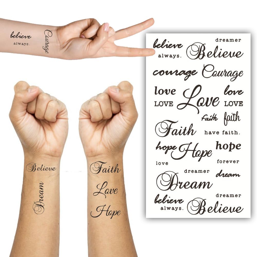 S.A.V.I Believe Love Faith Hope Dream Text Waterproof Temporary Tattoo Sticker 21x10cm for Men  Women