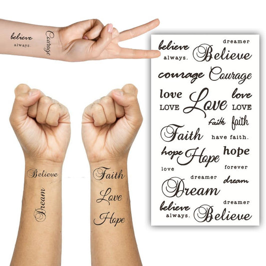 S.A.V.I Believe Love Faith Hope Dream Text Waterproof Temporary Tattoo Sticker 21x10cm for Men  Women