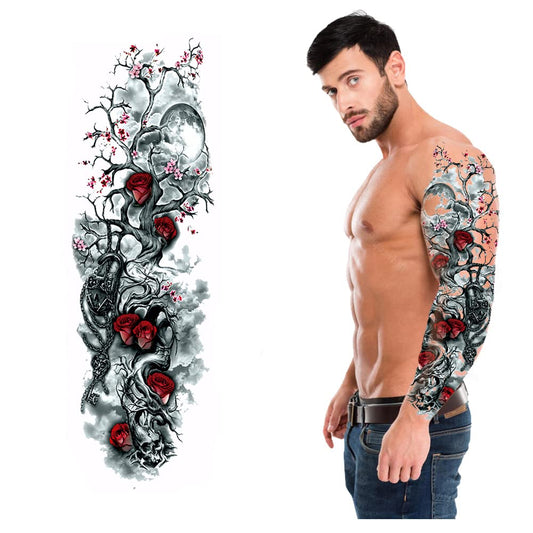 S.A.V.I 3D Temporary Tattoo Sticker For Full Arm Color Red Rose Tribal Totem Fire Size - 48x17cm