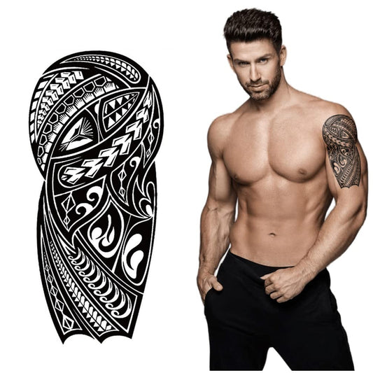 S.A.V.I 3D Temporary Tattoo For Men and Women, Realistic Tattoos Stickers, Totem Tribal Cool Design, Black Color, For Unisex, Size -21x10CM