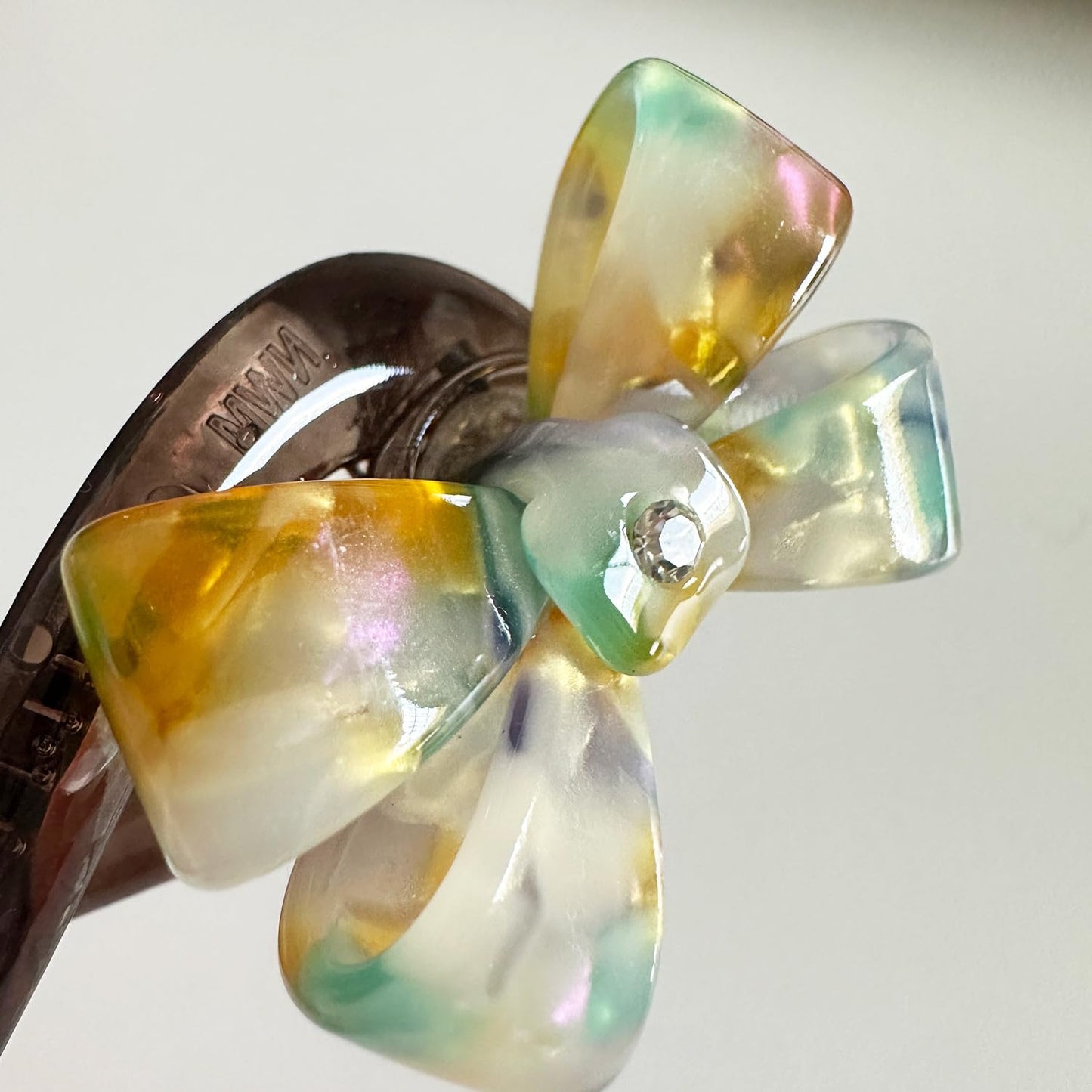 S.A.V.I Multicolor Acrylic Hair Clip for Women & Girls | Elegant Bow Design with Crystal Center | Strong Grip U-Shaped Ponytail & Bun Holder | 12cm Stylish Party & Daily Accessory