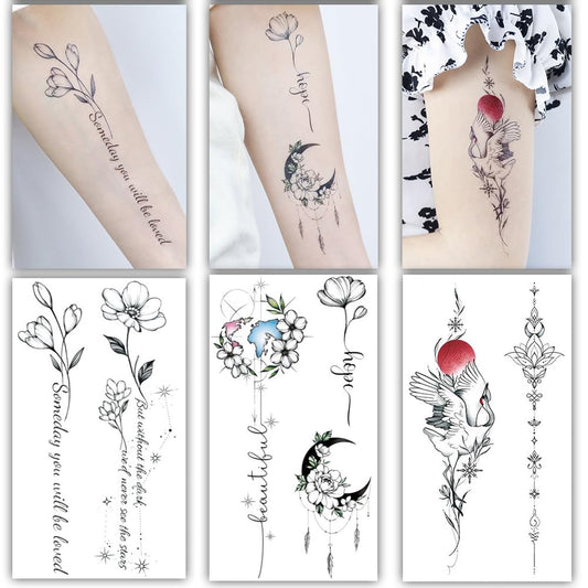 S.A.V.I 3 Pcs Floral Temporary Tattoo Stickers for Women & Girls – 16x9 cm Waterproof, Safe & Non-Toxic, Long-Lasting Body Art with Elegant Flower, Moon & Bird Designs for Arm, Wrist & Back (05)