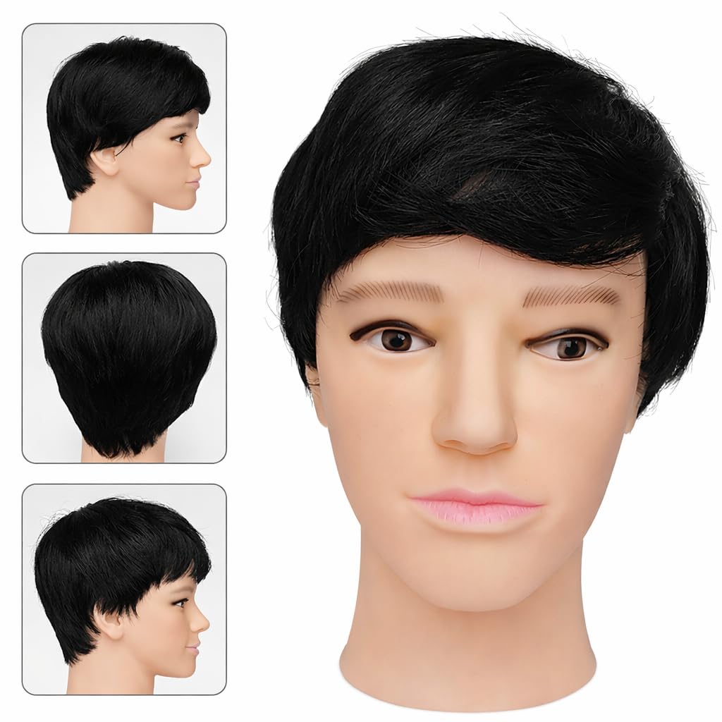 S.A.V.I 100% Human Hair Short Pixie Cut Wig for Men | Natural Black Straight Layered Boy Cut Style | Soft Lightweight Breathable Cap | Real Hair Full Head Wig | Realistic Scalp Effect