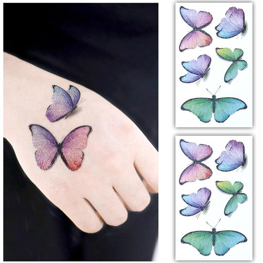 S.A.V.I 2pcs Glittery Butterfly Temporary Tattoo Stickers – Multicolor Purple, Pink, Green  Blue, Waterproof, Sparkling Glitter Finish, 7.5x12 cm, Long-Lasting Tattoos for Kids  Adults