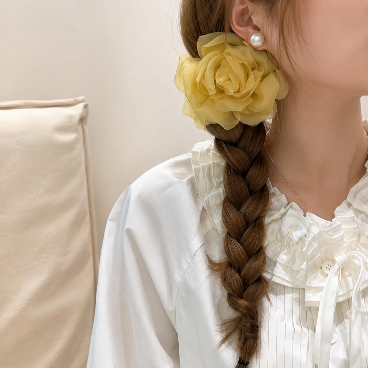 S.A.V.I Rose Flower Hair Clutch Clip for Women Yellow Mesh 10cm | Strong Grip, Lightweight, Soft Fabric, Large Size, 1 Piece