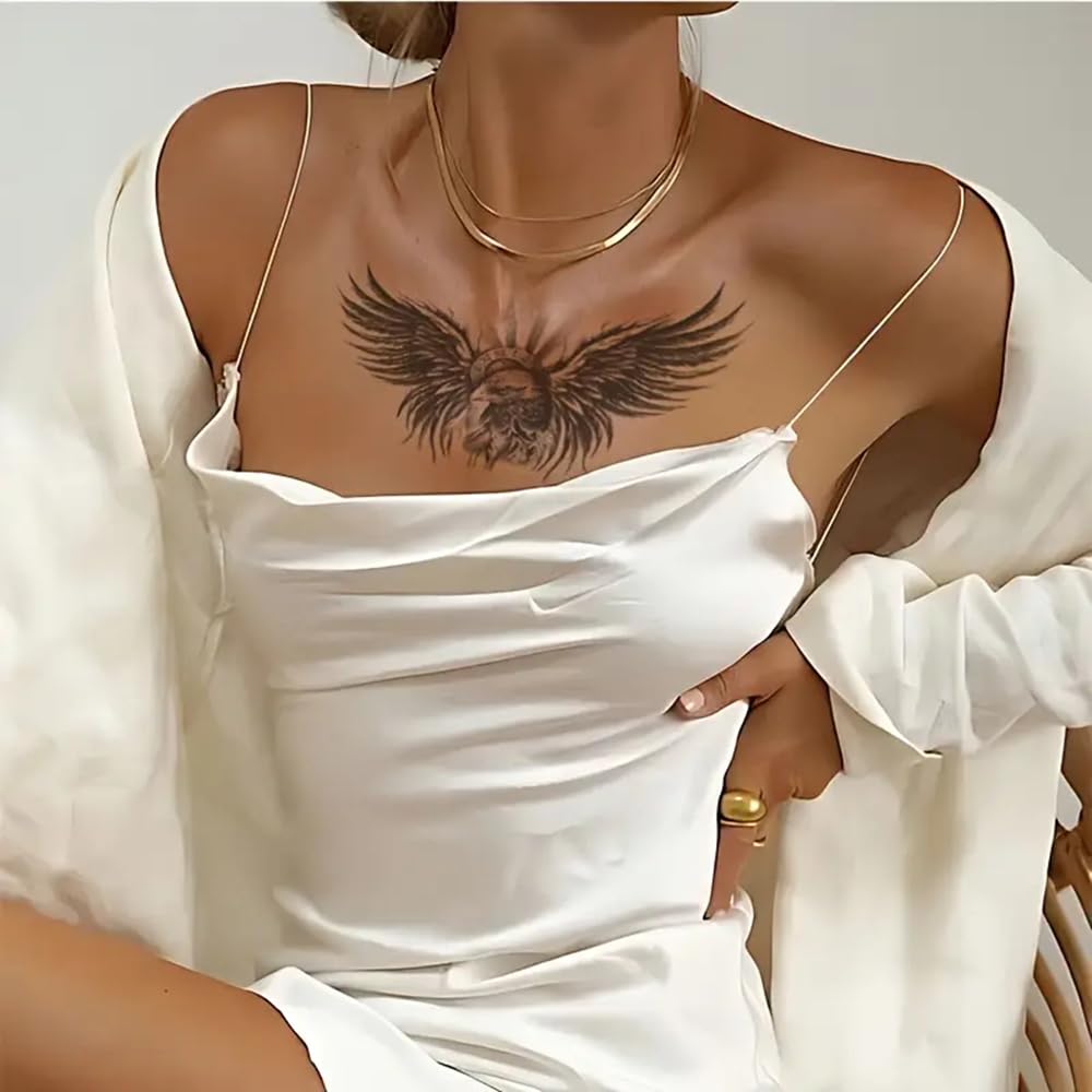 S.A.V.I 3 Pcs Large Eagle Design Temporary Tattoo Sheets for Men & Women – 21x10 cm Black Waterproof Body Art Stickers – Safe, Non-Toxic, Easy to Apply & Remove, Long-Lasting Skin Tattoos