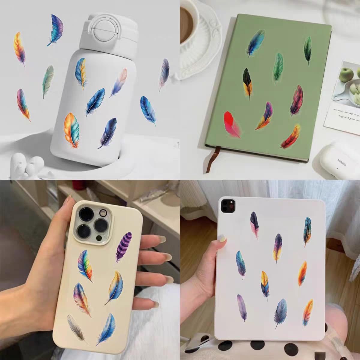 S.A.V.I 50 Pcs Colorful Feather Stickers Set, Waterproof Vinyl Decals