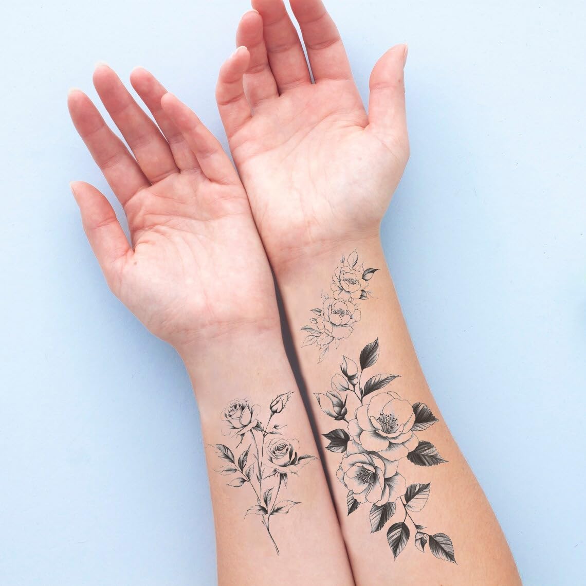 S.A.V.I 10 Sheets Black Floral Temporary Tattoos for Women & Kids | Waterproof Non-Toxic Body Art Stickers | Long-Lasting Skin-Friendly Tattoo for Arm, Wrist, Hand | Easy to Apply & Remove