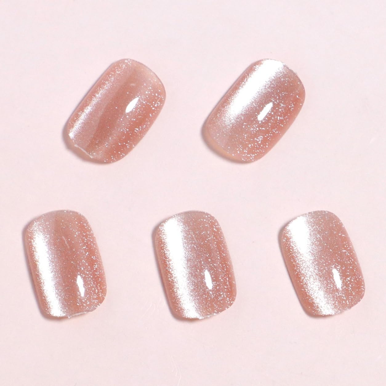 S.A.V.I Press on Nails Short Square Peach Champagne Shimmer 24 Pcs