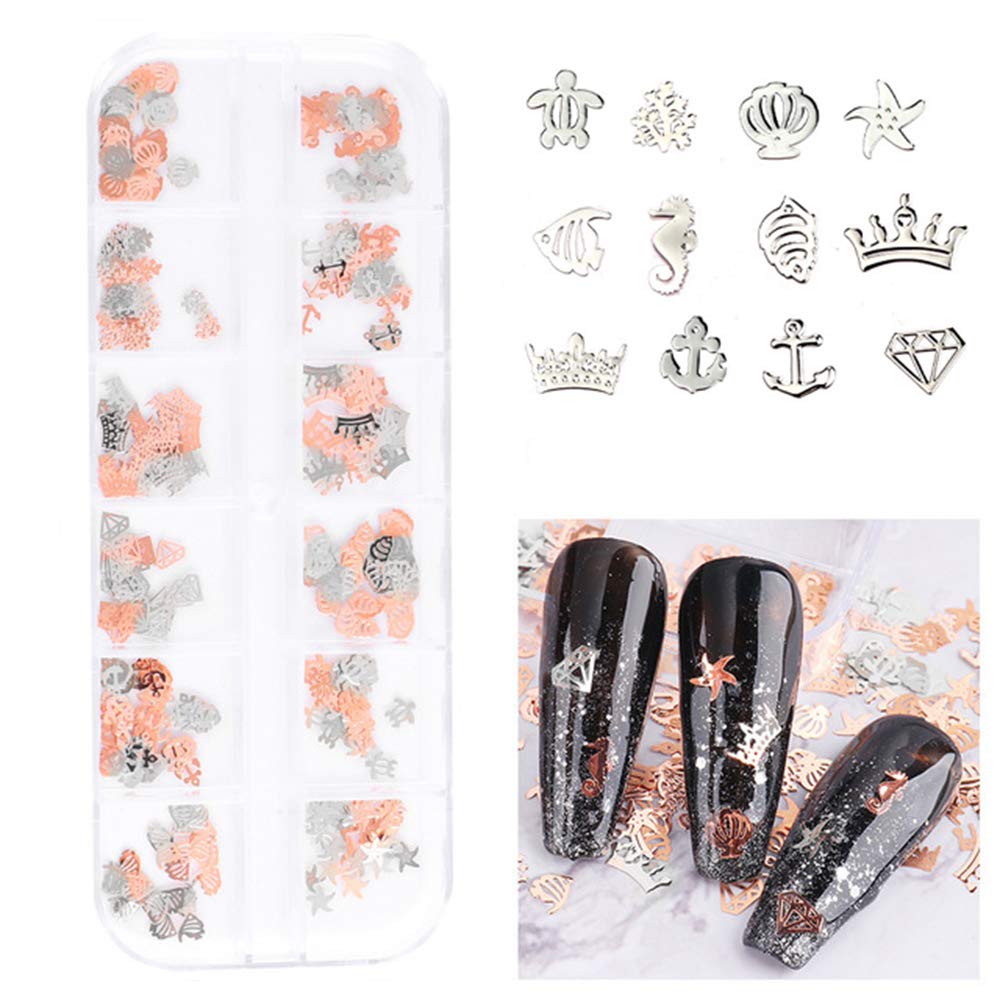 S.A.V.I 3D Nail Art Silver  Rose Gold Sea Animals Metal Sequin Decorations Palette DIY