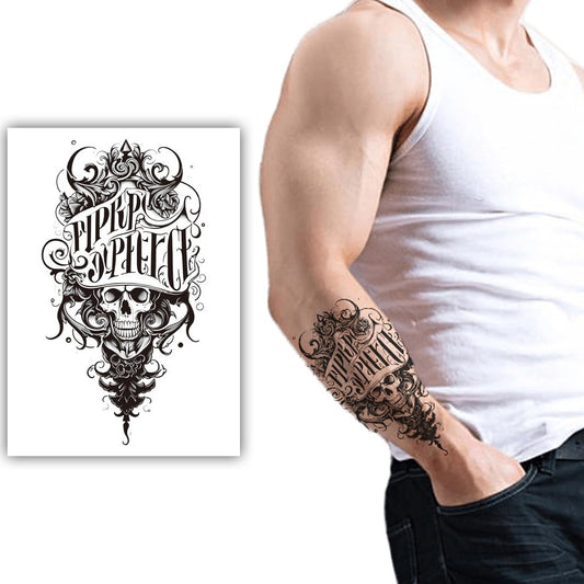 S.A.V.I Large Black Skull Temporary Tattoo for Men – 21x11 cm Arm Sleeve Design | Waterproof Body Art Sticker | Non-Toxic, Safe, Long-Lasting Tattoo | Easy to Apply & Remove