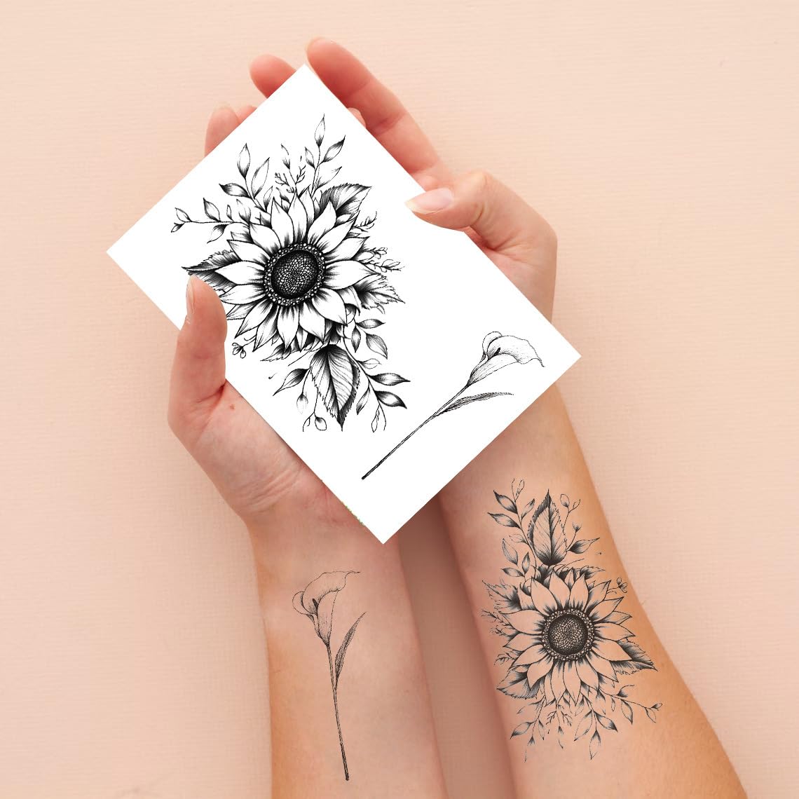 S.A.V.I 10 Sheets Black Floral Temporary Tattoos for Women & Kids | Waterproof Non-Toxic Body Art Stickers | Long-Lasting Skin-Friendly Tattoo for Arm, Wrist, Hand | Easy to Apply & Remove