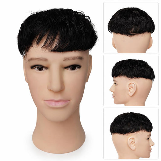 S.A.V.I Black 100% Human Hair Patch for Men – Glossy Wet Look Wavy Texture, Curved Crown Design, Clip-On Topper for Bald Spot Coverage, Breathable Base, Natural Scalp Seamless Fit for Men