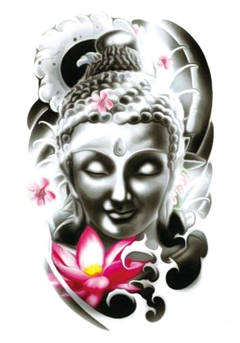 S.A.V.I 3D Temporary Tattoo Beautiful Buddha God Holy Religious Lotus Design Size 21x15CM - 1PC