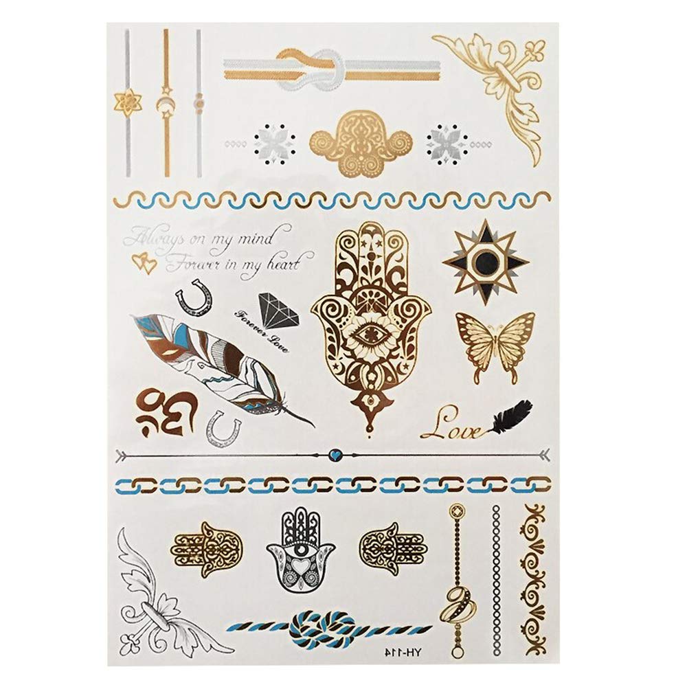 S.A.V.I 3D Temporary Tattoo Golden and Silver Metallic Sticker Sword In Rose Birds Deer Design Size 21x15cm - 1pc. (114), Gold, 22 g