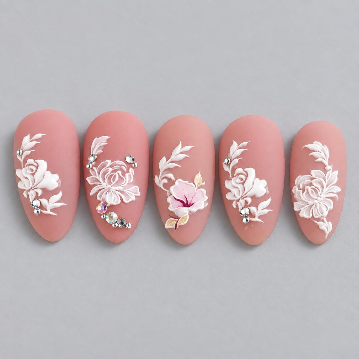 S.A.V.I 3D Floral Nail Art Stickers Self Adhesive Decals 6x8 cm | White & Pink Rose Designs, DIY Application, Bridal & Party Looks, 1 Sheet, For Women