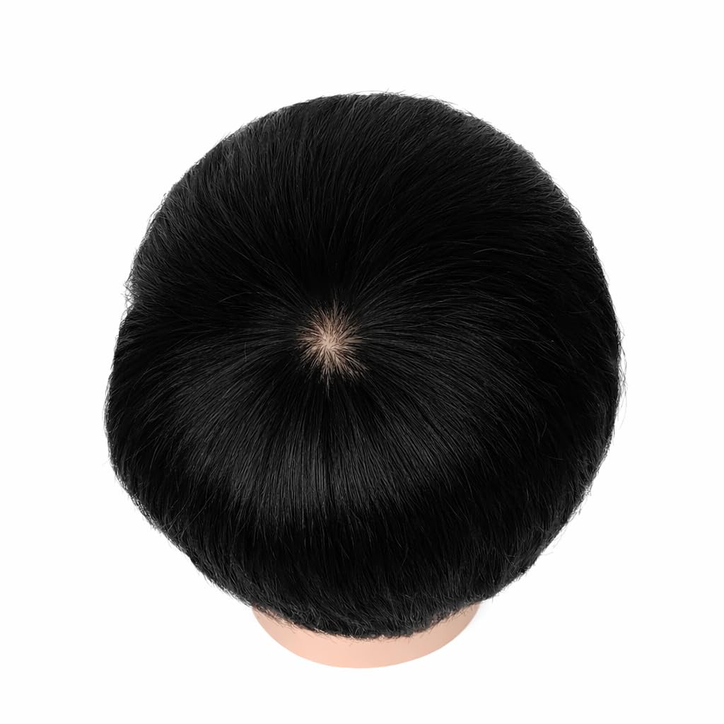 S.A.V.I Black Short Pixie Cut Wig for Women & Men, 100% Human Hair Full Head Wig, Natural Straight Layered Boy Cut Style, Lightweight with Realistic Scalp Effect