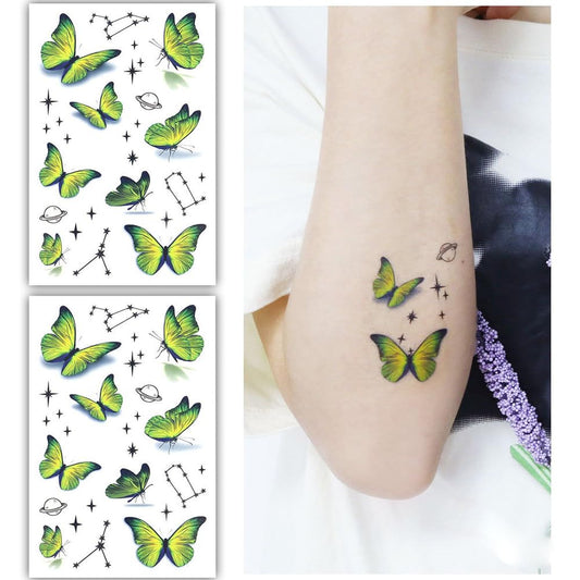 S.A.V.I Set of 2 Green Butterfly Temporary Tattoo Sheets 12x7.5 cm | Waterproof  Long-lasting | Easy Apply  Remove | Ideal for Kids, Parties, Festivals | Perfect Body Art  Decoration